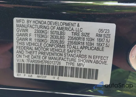 2023 Honda Cr-V Hybrid Sport из США, поврежденный, VIN 7FARS5H57PE012726